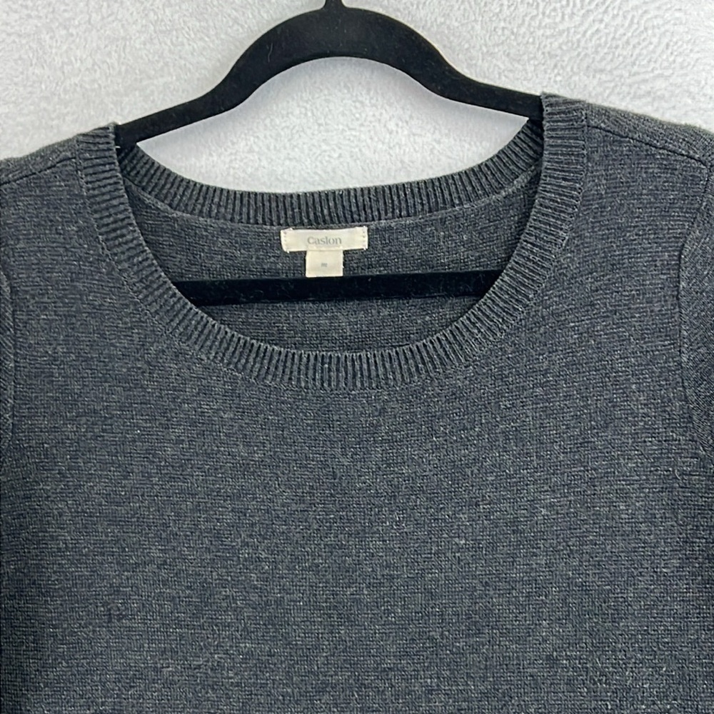 Caslon Women’s Tunic Sweater Size M Black/Gray Cotton/Acrylic Kangaroo Pocket - Picture 2 of 10